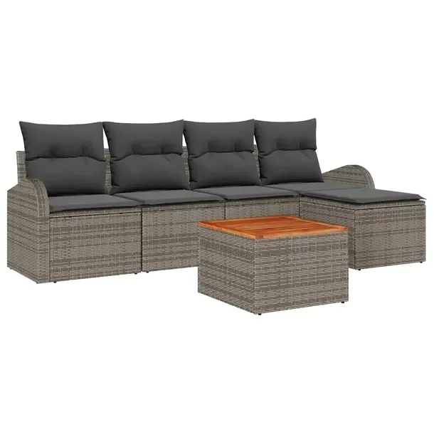 Zestaw Jadalny z Rattanu dla 6 Osób, Szary, 55x55x37 cm, Polirattan/Stal/P