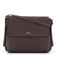 Torebki damskie - Skórzana torebką na ramię z ozdobnymi suwakami ciemny brąz - miniaturka - grafika 1