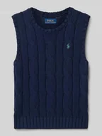 Swetry dla dziewczynek - Bezrękawnik o kroju regular fit z imitacji dzianiny z wyhaftowanym logo - miniaturka - grafika 1