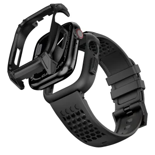 Kingxbar CYF148 2w1 pasek Apple Watch Ultra, SE, 8, 7, 6, 5, 4, 3, 2, 1 (49, 45, 44, 42  mm) z wbudowanym pancernym etui ze stali nierdzewnej czarny - Akcesoria do smartwatchy - miniaturka - grafika 3