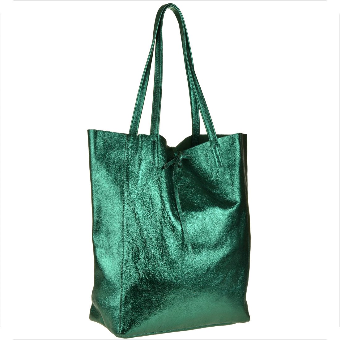 Torebka skórzana lekka shopper zielona metaliczna