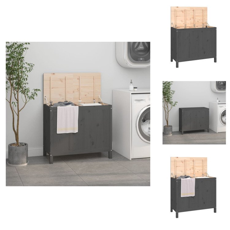 vidaXL Kosz na pranie szary 88,5x44x76 cm lite drewno sosnowe - Kosze na pranie