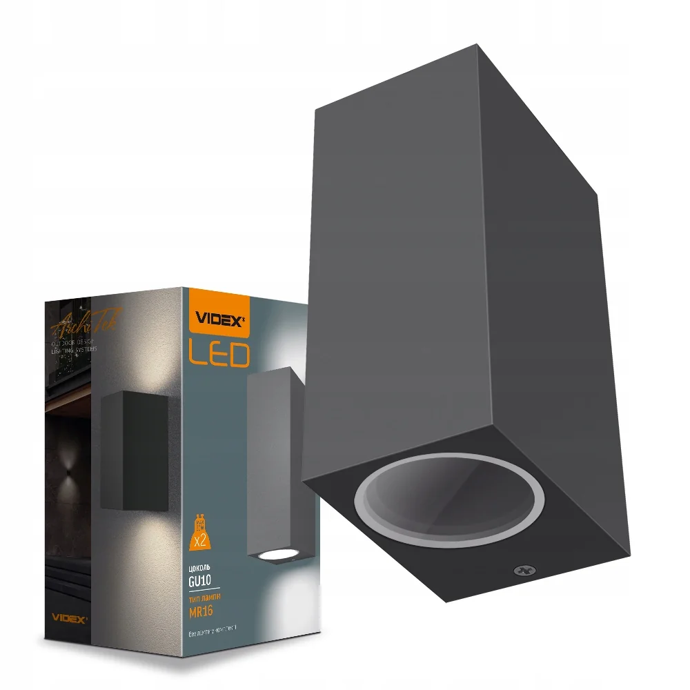 Kinkiet zewnętrzny elewacyjny góra-dół 2xGU10 aluminium IP54 ARON Videx