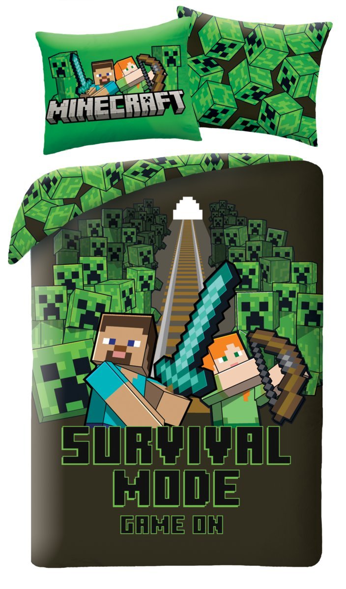 Pościel dziecięca MINECRAFT 140x200 Steve Creeper Halantex 100% mikrofibra