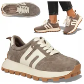 Półbuty damskie - Sneakersy Damskie SKÓRZANE FILIPPO Wygodne Półbuty Beżowe na Platformie 36 - miniaturka - grafika 1