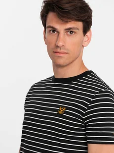 Męski t-shirt w paski czarno-biały V2 OM-TSCT-0183 XXL - Koszulki męskie - miniaturka - grafika 1
