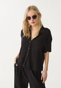Stradivarius Koszula z mieszanku lnu z krótkim rękawem Czarny XL - Koszule damskie - miniaturka - grafika 1
