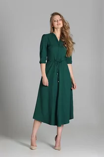 Sukienki - Lanti Długa sukienka z rękawem 3/4 - SUK205 zielona - grafika 1