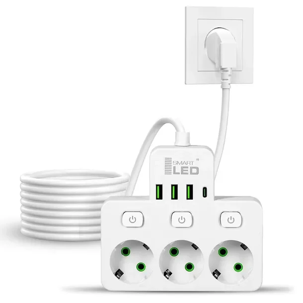 Przedłużacz Listwa Zasilająca Rozdzielacz Rozgałęźnik 3 Gniazda 230V 4x USB