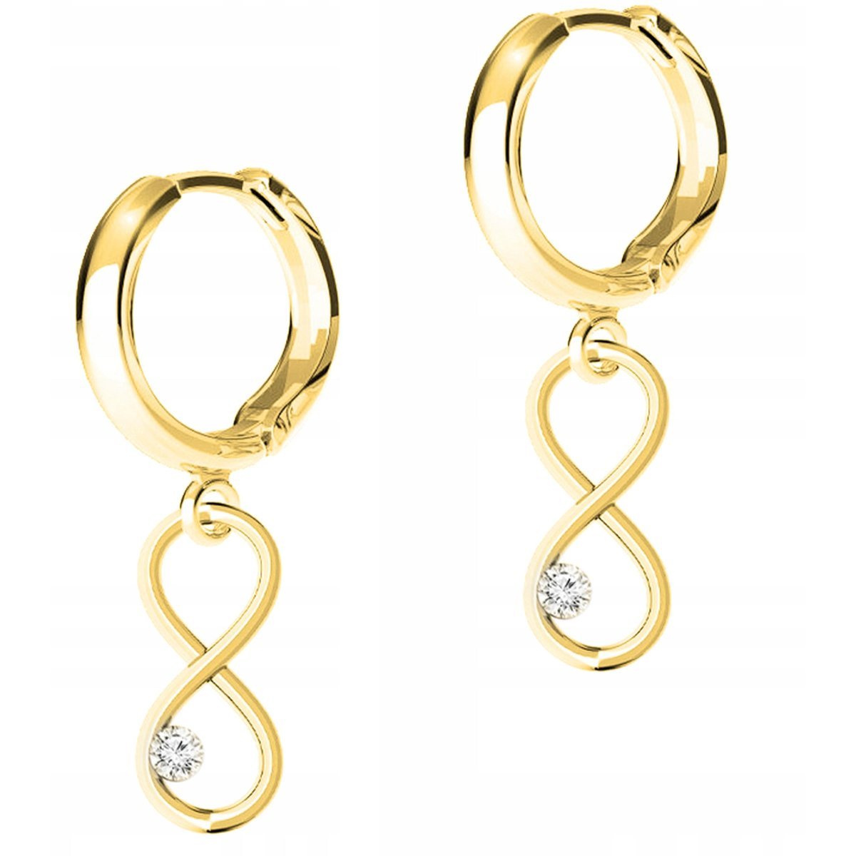 Złote Kolczyki Nieskończoność z Cyrkonią Ósemki z Cyrkoniami SREBRO 925