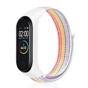 Opaska Pasek Bransoleta Nylon Xiaomi Mi Band 3 / 4 Biało-Tęczowa - Akcesoria do smartwatchy - miniaturka - grafika 1
