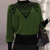 Swetry damskie - TEMU Elegancki sweter damski w blokach kolorów z wysokim dekoltem - Długi rękaw, luźny krój, rękawy typu "batwing", kolekcja jesień/, pomarańczowy, - miniaturka - grafika 1