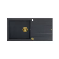Zlewozmywaki - QUADRON Zlewozmywak EVAN 146 XL czarny, elementy złote, k.pneum. HCQE10050U8_PVDG1_P2O0 - miniaturka - grafika 1