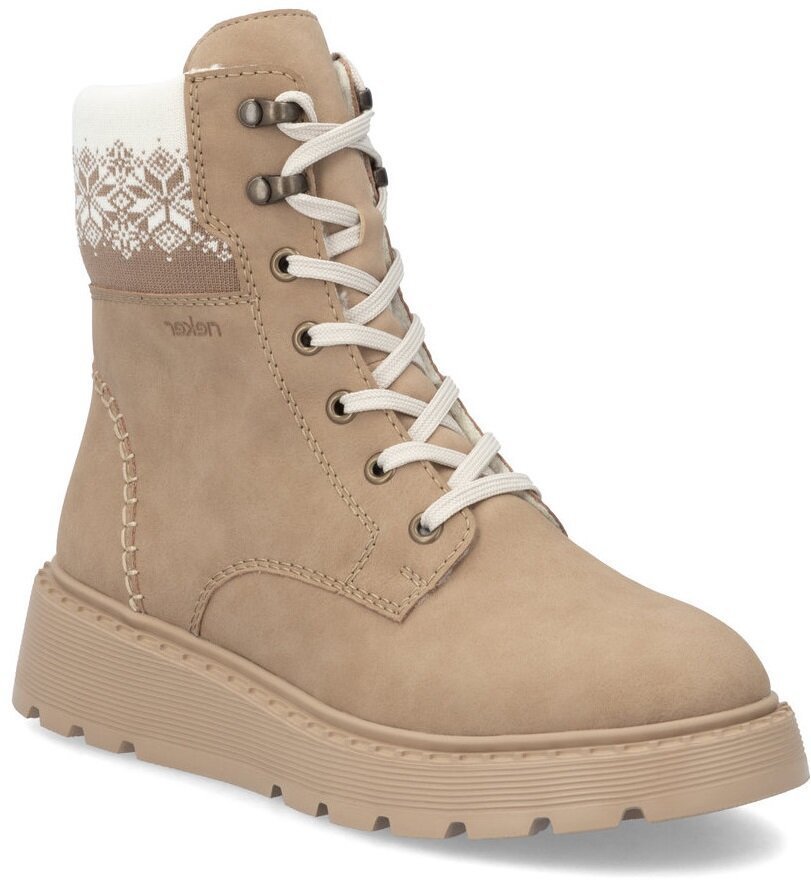 Buty damskie zimowe Rieker 70403-20 trzewiki ocieplane skórzane beżowe-36