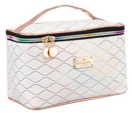 Kosmetyczki, organizery i kuferki - PETERSON Pojemna i funkcjonalna kosmetyczka damska białą na suwak organizer podróżny kuferek uchwyt do przenoszenia przegródki na pędzle kosmetyki e.. - miniaturka - grafika 1