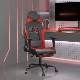 vidaXL Fotel gamingowy z podnóżkiem z czarnej i czerwonej sztucznej skóry - Fotel gamingowy - Krzesła gamingowe - Fotel biurowy - Krzesło - Fotele gamingowe - miniaturka - grafika 1