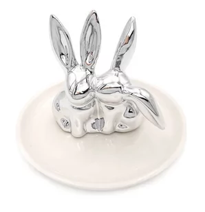 Króliczek ceramiczny lustrzany glamour srebrny na talerzyku - Wielkanoc - miniaturka - grafika 1