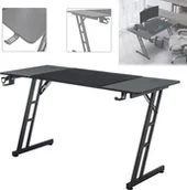 Biurka gamingowe - Biurko gamingowe ACXIN, 140 x 60 cm z haczykiem na słuchawki i uchwytem na kubek, konstrukcja w kształcie litery Z, biurko gamingowe z włókna węglowego, czarne - miniaturka - grafika 1