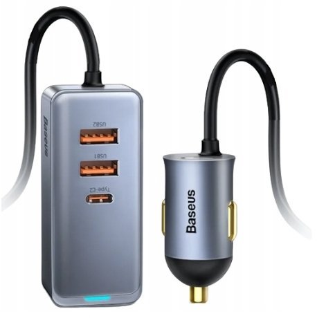 Ładowarka Baseus Ładowarka samochodowa Baseus Share Together 120W PPS 2xUSB-A 2xUSB-C z przedłużaczem - szara