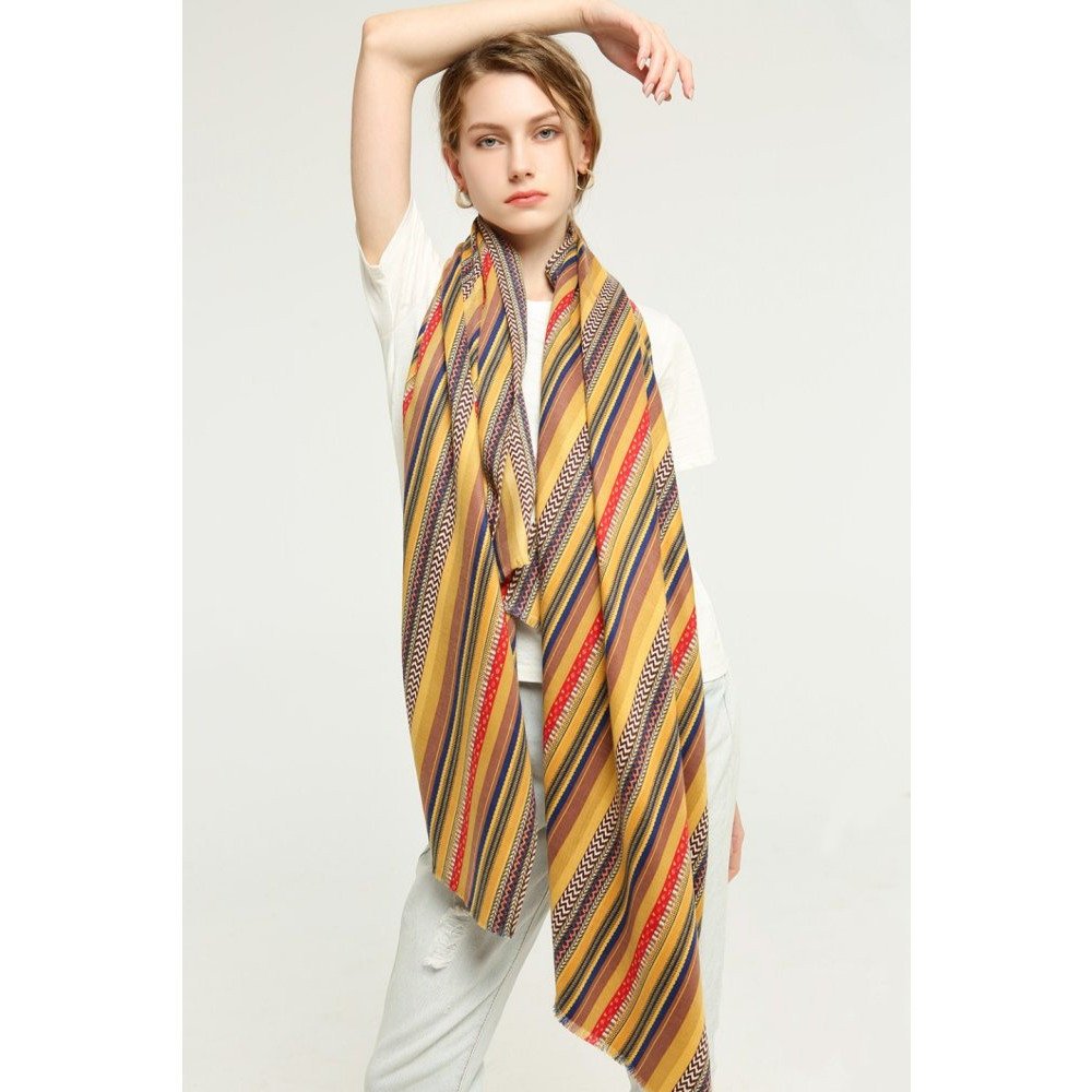 Elegancka bawełniana chusta damska w modne paski, duży szalik 85x180 cm