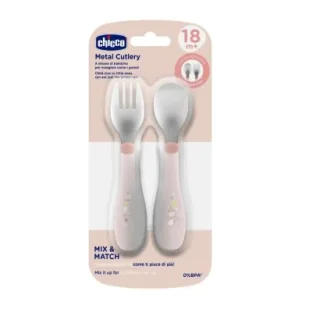 Chicco Sztućce metalowe beżowe 18m+ - Sztućce dla dzieci - miniaturka - grafika 1