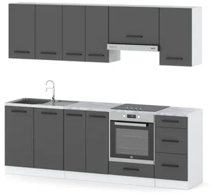 Kuchnia Nowoczesna Z Blatem Pojemna Mokka Plus 2.4m Modułowa Biała Szara - Meble kuchenne - miniaturka - grafika 1