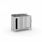 Meble gastronomiczne - B2B Partner Stół ze stali nierdzewnej z szafą z przesuwnymi drzwiami, 1200x600x850 mm 434089 - miniaturka - grafika 1