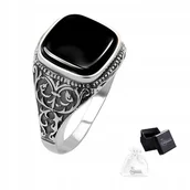 Pierścionki - Sygnet srebrny pr. 925 Stylowy Lekki Pierścień z Onyksem dla Niego r. 25 - miniaturka - grafika 1