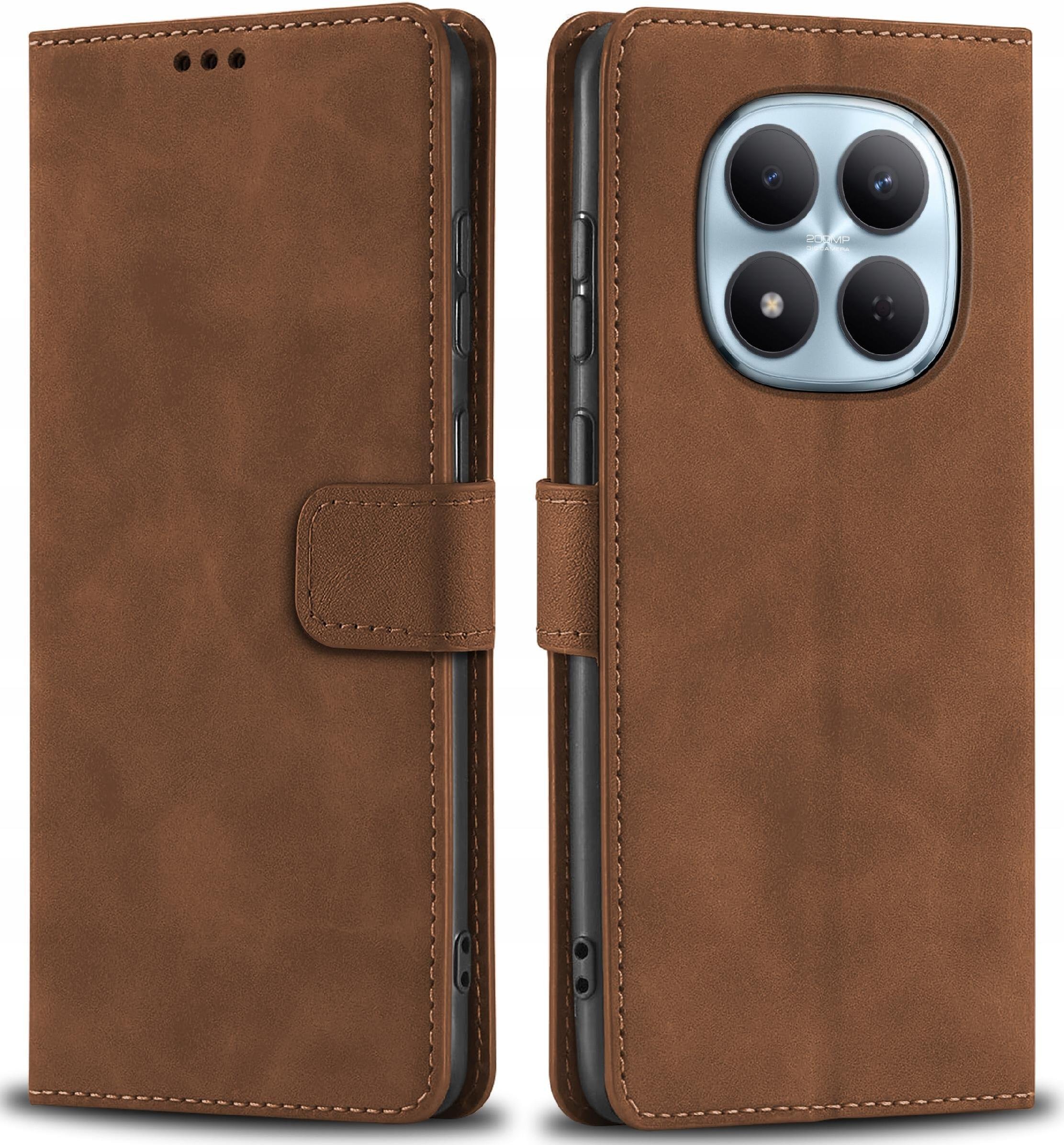krainaGSM ETUI SKÓRZANE Z KLAPKĄ do Xiaomi Redmi Note 15 5G BRĄZOWE ZAMYKANE CASE
