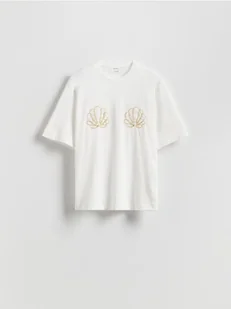 Reserved - T-shirt z ozdobną aplikacją - złamana biel - Koszulki i topy damskie - miniaturka - grafika 1