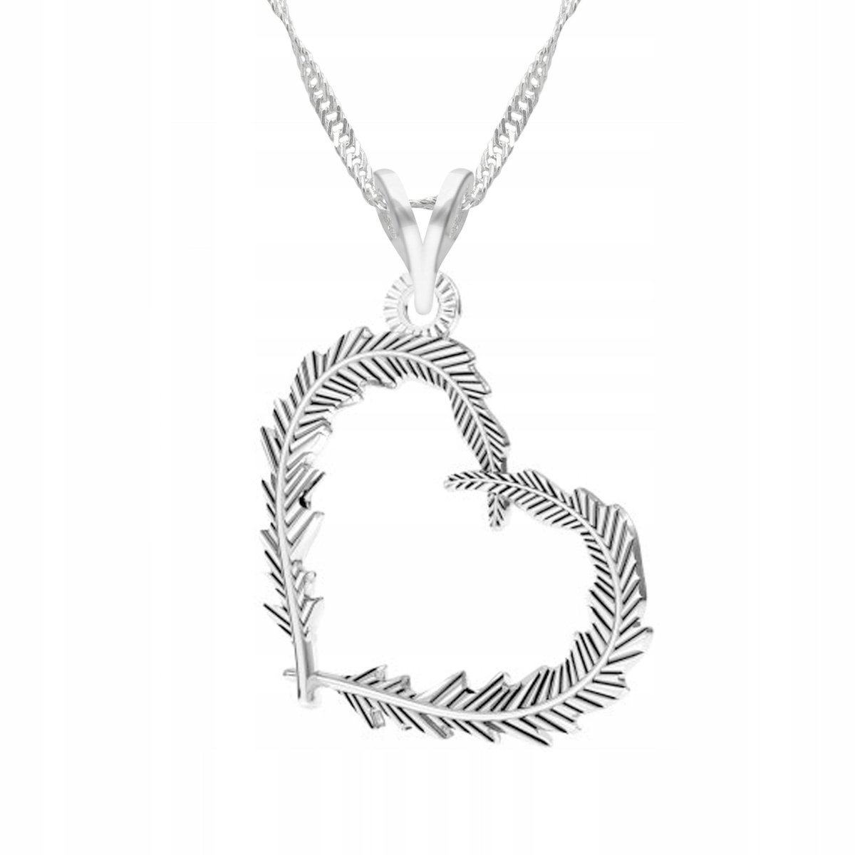 Naszyjnik Srebrny Serce Pióro Miłość Piórko Serduszko Heart Love SREBRO 925