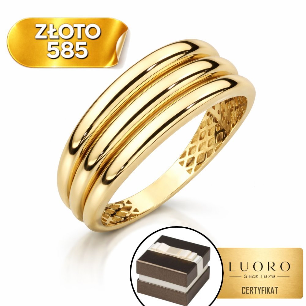 PIERŚCIONEK ZŁOTY 585 14K GŁADKI POTRÓJNA SZYNA AŻUROWY WZÓR R13