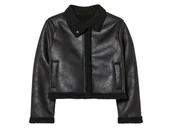 Kurtki i płaszcze dla dziewczynek - pepperts!® Kurtka dziecięca w stylu ramoneski, z kożuszkiem (128, Czarny) - miniaturka - grafika 1