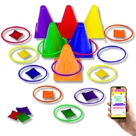 Zabawki interaktywne dla dzieci - GRA ZRĘCZNOŚCIOWA TRAF OBRĘCZ Ringo Rzut Obręczą Do Celu Kolorowy Pachołki GRA DLA DZIECI + EBOOK - miniaturka - grafika 1