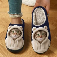 Kapcie damskie - TEMU zimowe, codzienne kapcie dla par z wygodnego, miękkiego materiału z nadrukiem kreskówkowego kota (2025) Całoroczne, wsuwane, możliwość prania - miniaturka - grafika 1
