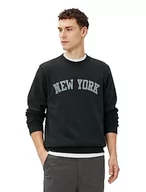 Bluzy męskie - Koton Męska bluza College City Printed Crew Neck Long Sleeve, 999 (czarny), XXL - miniaturka - grafika 1