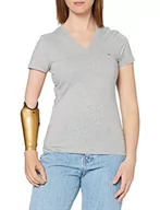 Koszulki i topy damskie - Tommy Hilfiger Heritage T-shirt damski z krótkim rękawem dekolt w serek, Light Grey Htr, 3XL - miniaturka - grafika 1