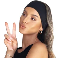 Ozdoby do włosów - OPASKA DO WŁOSÓW GŁOWĘ USZY GŁADKA CZARNA na chłodne dni ELASTYCZNA - miniaturka - grafika 1