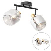 Lampy sufitowe - QAZQA Plafon punktowy czarno/złoty z przydymionym szkłem 2 lampki - Zuzanna - miniaturka - grafika 1