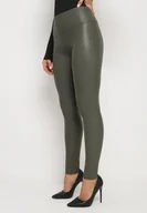 Legginsy - Ciemnozielone Legginsy z Ekoskóry z Wysokim Stanem i Polarem Labira - miniaturka - grafika 1