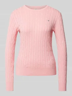 Sweter z dzianiny z wyhaftowanym logo - Swetry damskie - miniaturka - grafika 1