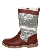 Kozaki damskie - kmins Skórzane kozaki zimowe w kolorze srebrno-ciemnoczerwonym - miniaturka - grafika 1