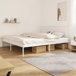 Metalowa rama łóżka z wezgłowiem, biała, 200x200 cm Lumarko! - Łóżka - miniaturka - grafika 1