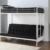 Łóżka - Łóżko na antresoli 90 x 190 cm - Z rozkładaną kanapą - Metal - Kolor biały + czarny futon - MODULO V - miniaturka - grafika 1