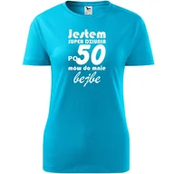 Koszulki i topy damskie - Damska Koszulka z Nadrukiem jestem super dziunia po 50 mów do mnie bejbe turkusowy M - Atram - miniaturka - grafika 1
