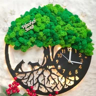 Zegary - Zegar z psami ozdobiony chrobotkiem reniferowym: 39cm -prezent świąteczny - miniaturka - grafika 1