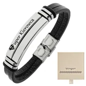 Bransolety męskie - Bransoletka męska SKÓRZANA z grawerem srebrna stal - miniaturka - grafika 1