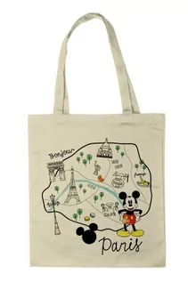 Torebki damskie - Disney TOTE BAG MICKEY IN PARIS", REFERENCJA : BWDMICKBB001, ECRU, 38 X 40 cm - grafika 1