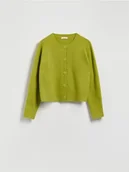 Swetry damskie - Reserved - Kardigan z obniżoną linią ramion - oliwkowy - miniaturka - grafika 1