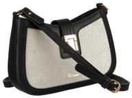 Torebki damskie - Modna mała torebka damska listonoszka na ramię ze skóry ekologicznej i płótna canvas PETERSON czarno - beżowa ze złotymi okuciami kieszonki - miniaturka - grafika 1